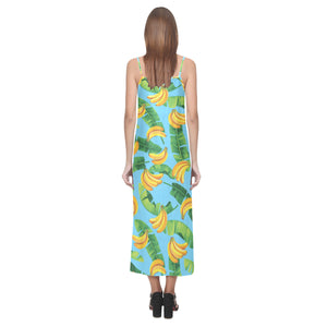 banana leaves banana design pattern V-Neck Open Fork Long Dress