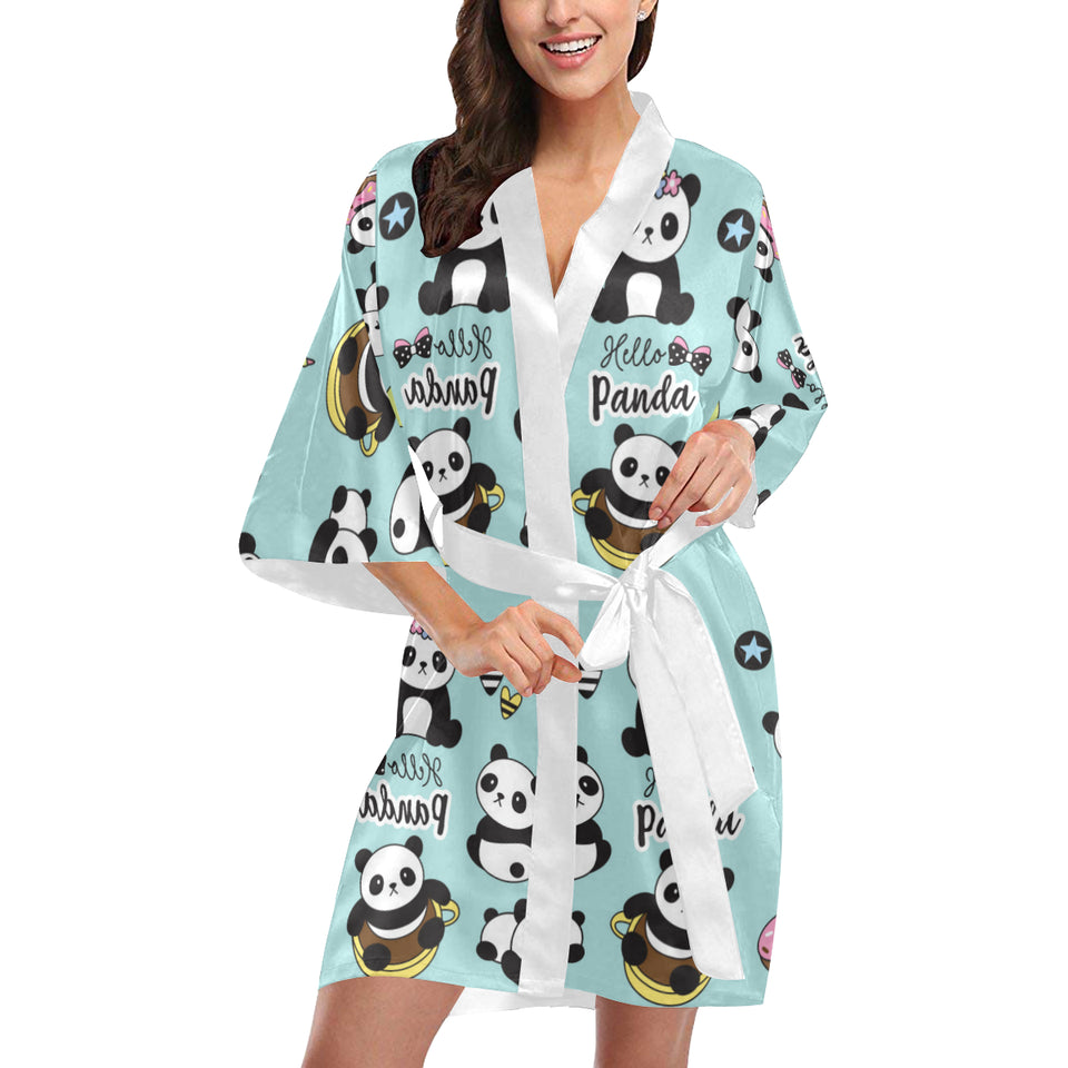 Cute baby panda pattern Women's Short Kimono Robe