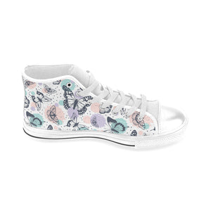 Butterfly pattern Men's High Top Canvas Shoes White