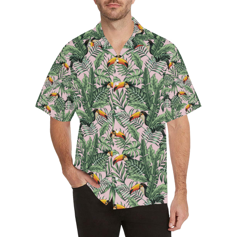Toucan tropical green jungle palm pattern Men's All Over Print Hawaiian Shirt