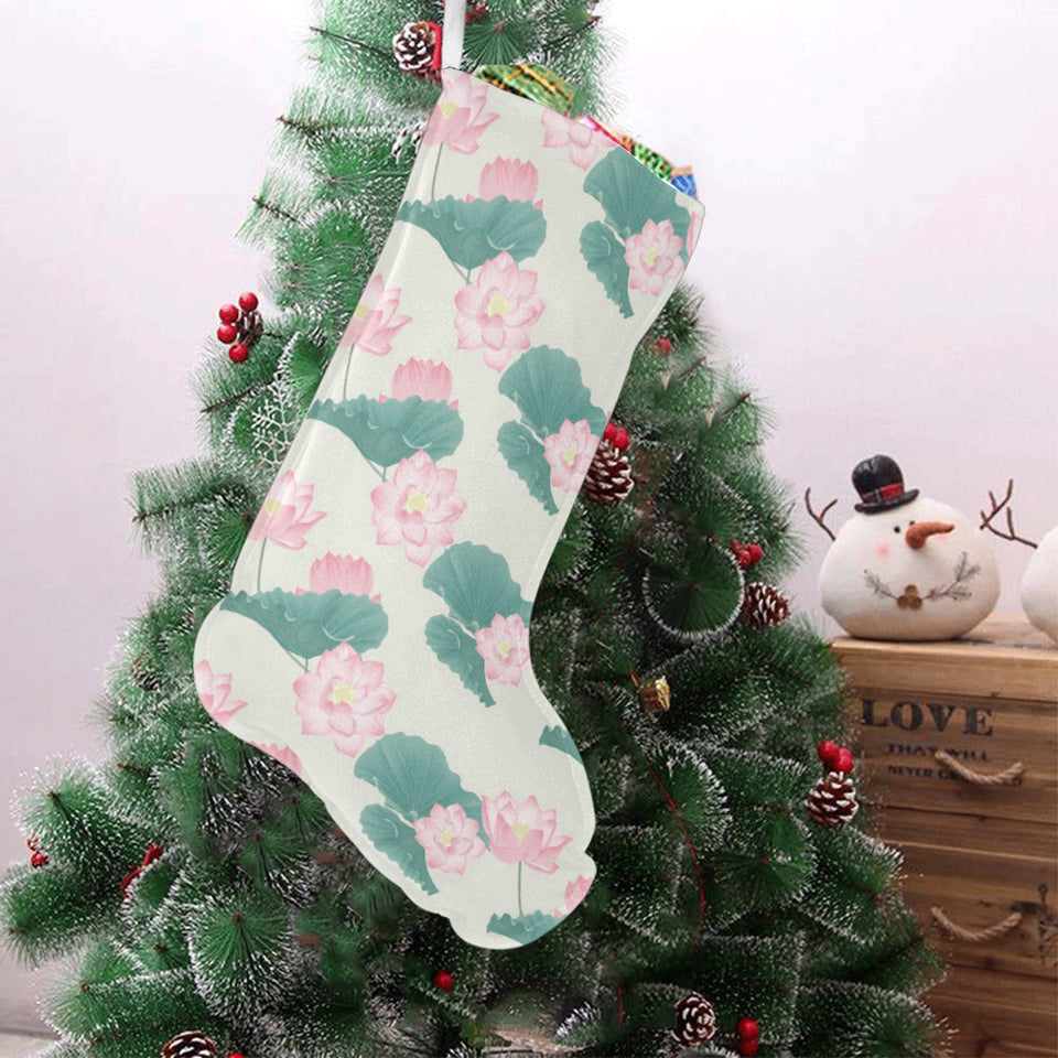 Pink lotus waterlily leaves pattern Christmas Stocking