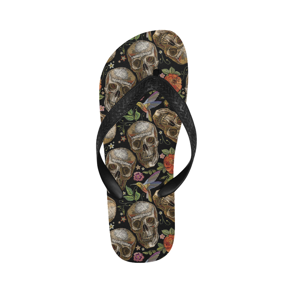 Skull rose humming bird flower pattern Unisex Flip Flops