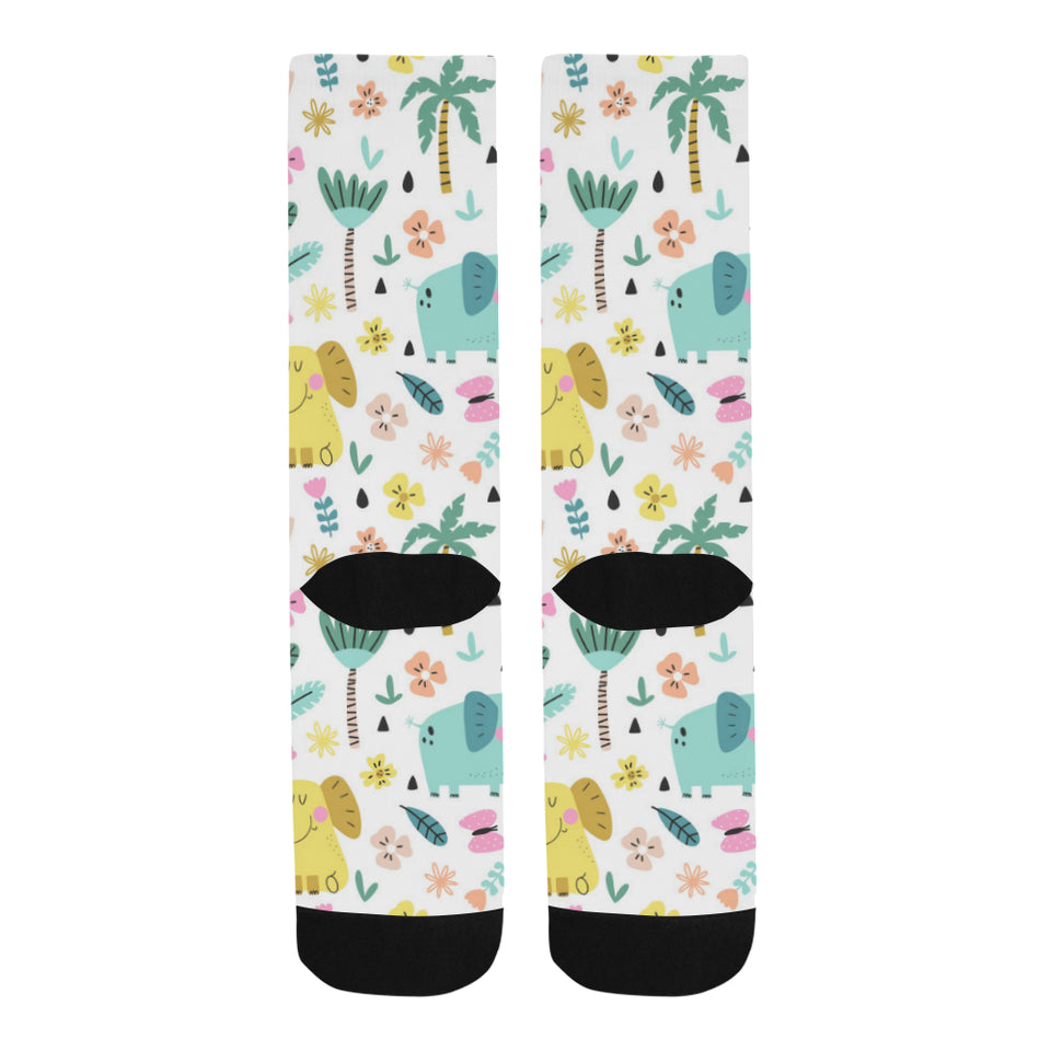 Cute elephants palm tree flower butterfly pattern Crew Socks