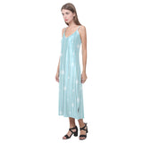 Snowflake pattern blue stripe background V-Neck Open Fork Long Dress