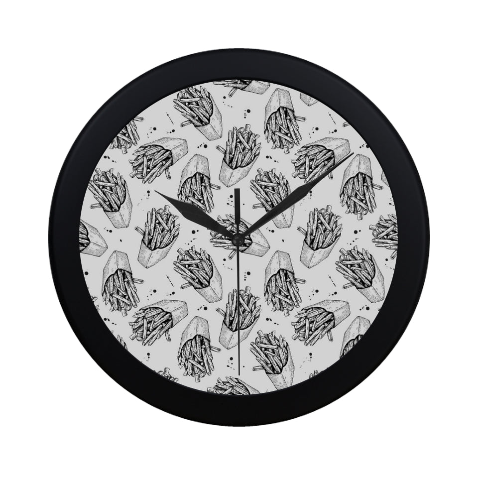 Hand drawn french fries pattern Elegant Black Wall Clock