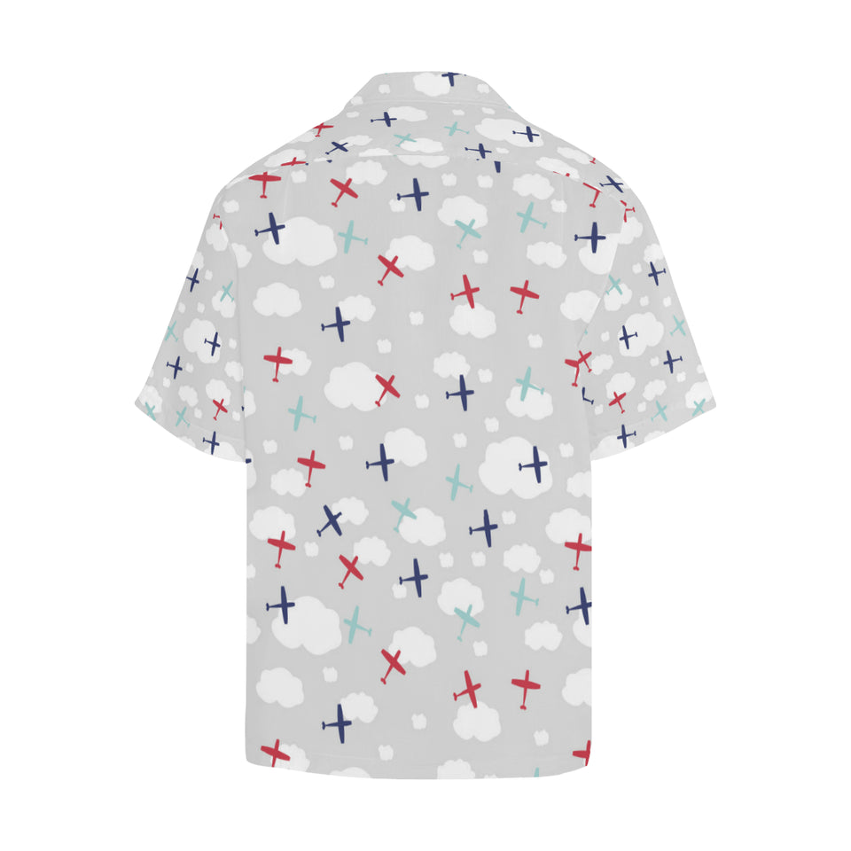 Airplane cloud grey background Men's All Over Print Hawaiian Shirt
