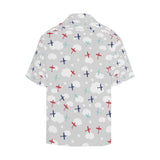 Airplane cloud grey background Men's All Over Print Hawaiian Shirt