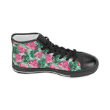 Watermelons tropical palm leaves pattern Women's High Top Canvas Shoes Black
