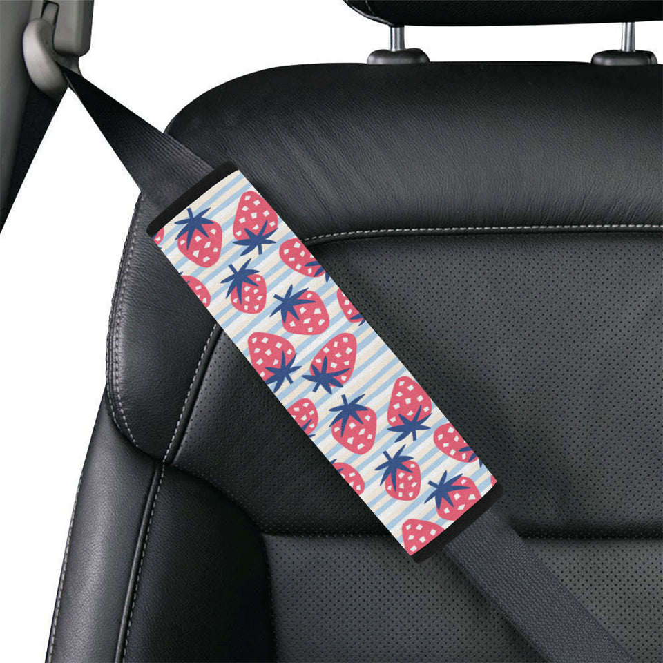 Strawberry pattern blue lines background Car Seat Belt Cover