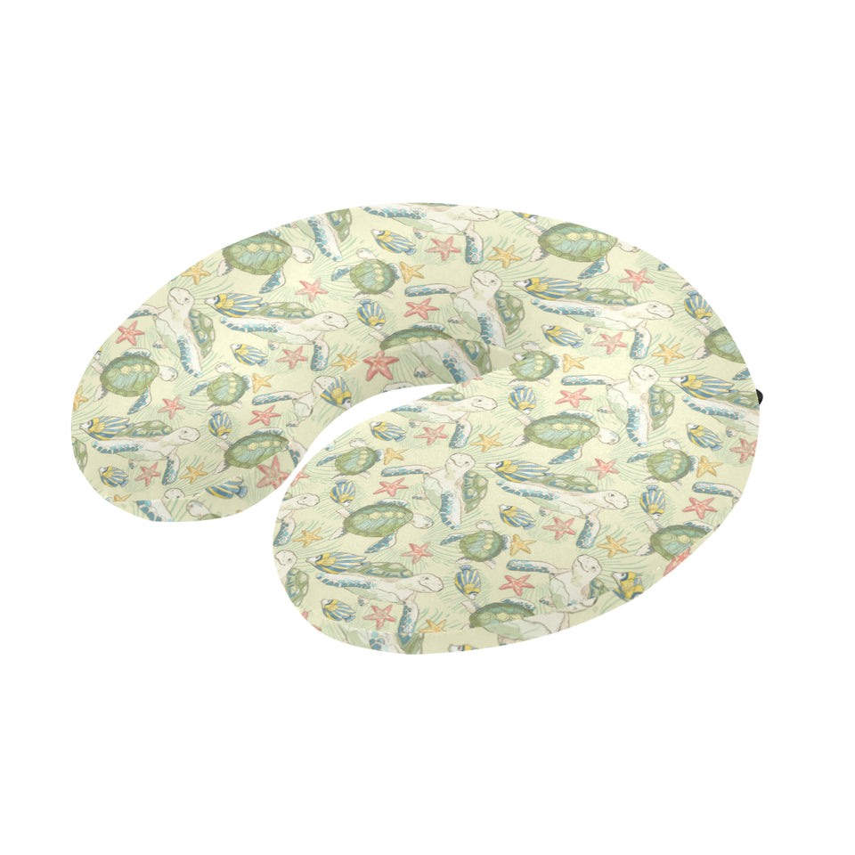 Hand drawn sea turtle fish pattern U-Shaped Travel Neck Pillow