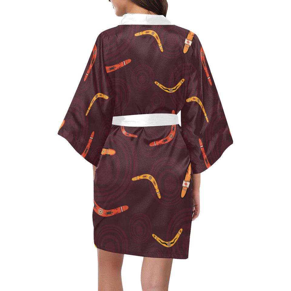 Boomerang Australian aboriginal ornament circle bl Women's Short Kimono Robe