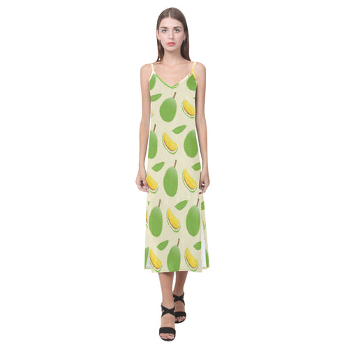 Durian pattern V-Neck Open Fork Long Dress