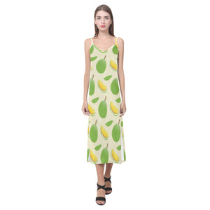 Durian pattern V-Neck Open Fork Long Dress
