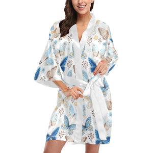 blue butterfly pattern Women's Short Kimono Robe