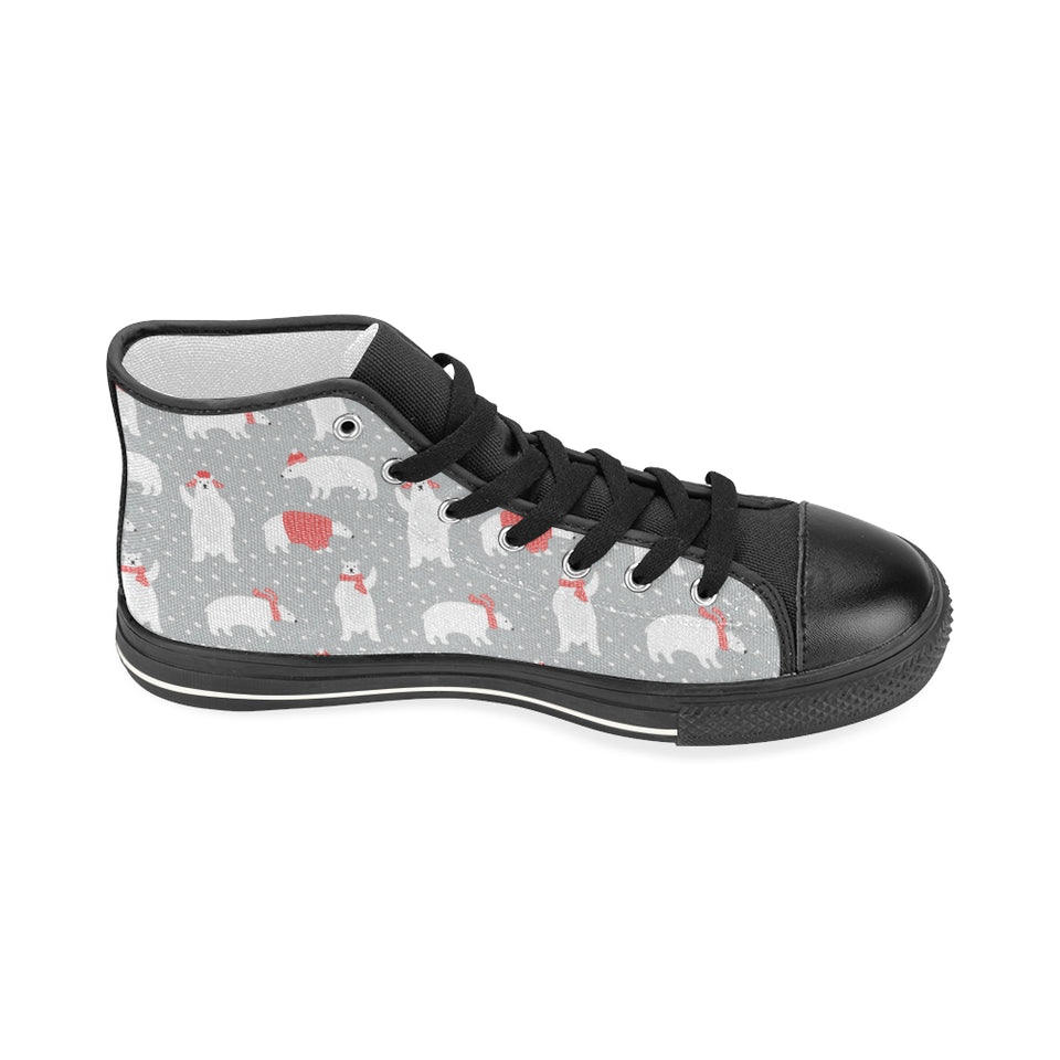 Cute polar bear christmas snow pattern Women's High Top Canvas Shoes Black