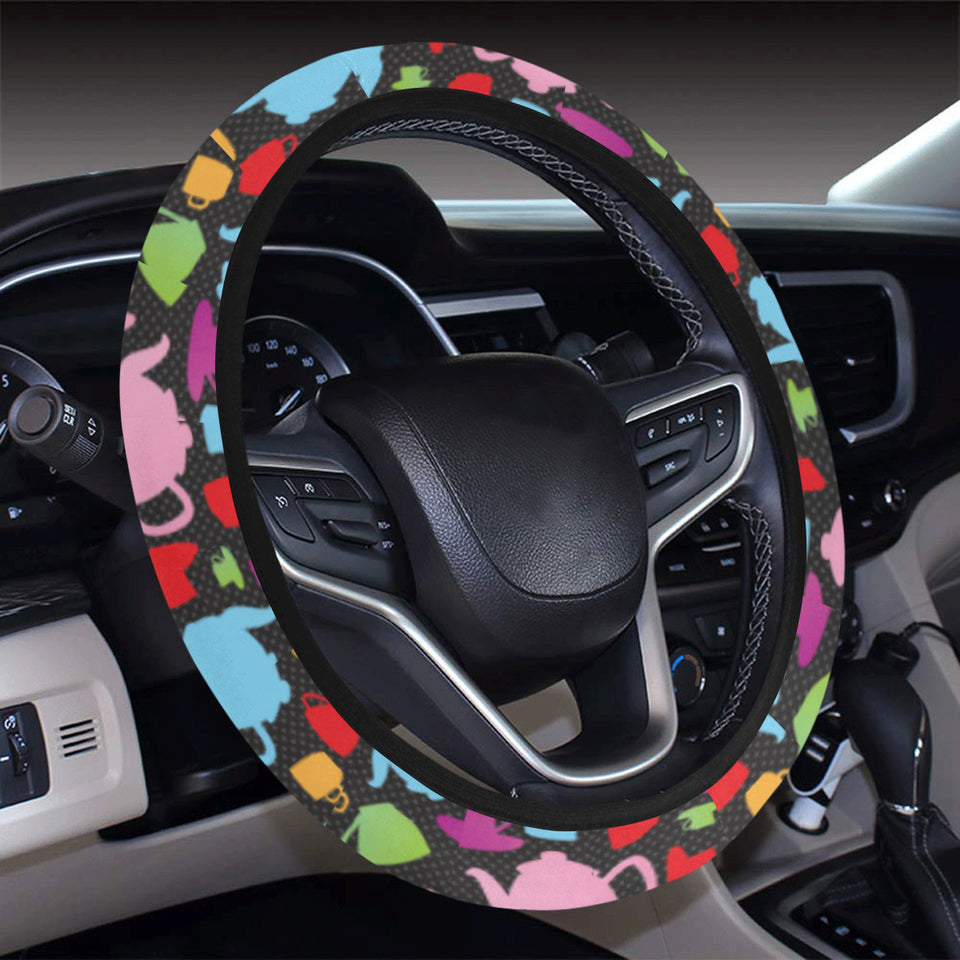 Tea pots Pattern Print Design 01 Car Steering Wheel Cover