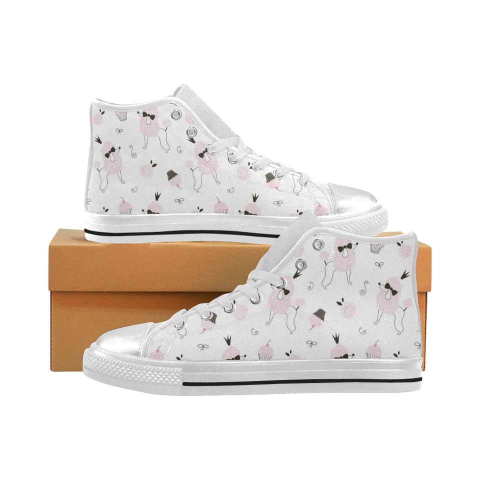 Poodle dog rose cake pattern Women's High Top Canvas Shoes White