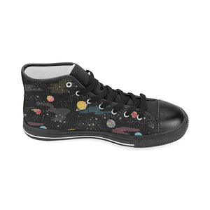 space pattern Women's High Top Canvas Shoes Black