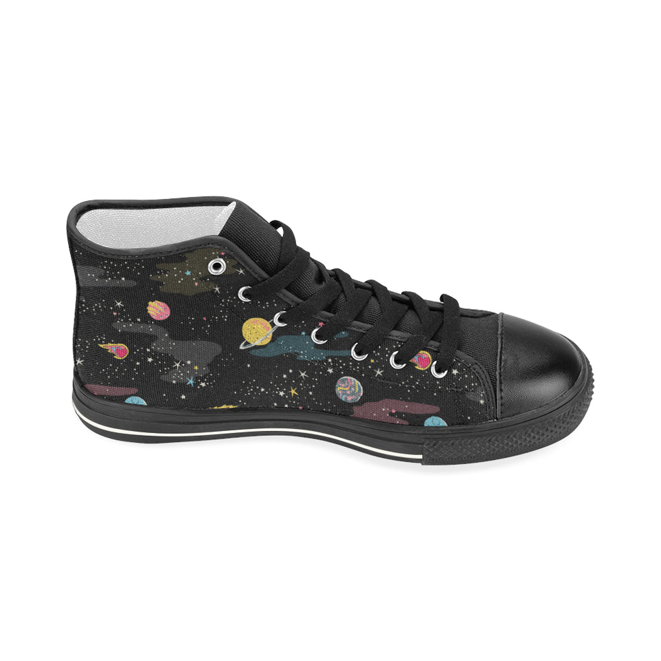 space pattern Women's High Top Canvas Shoes Black