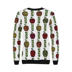 colorful apples leave zebra stripe Women's Crew Neck Sweatshirt