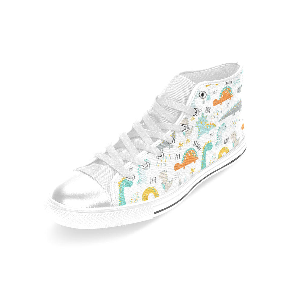 Cute funny kids dinosaurs pattern Women's High Top Canvas Shoes White