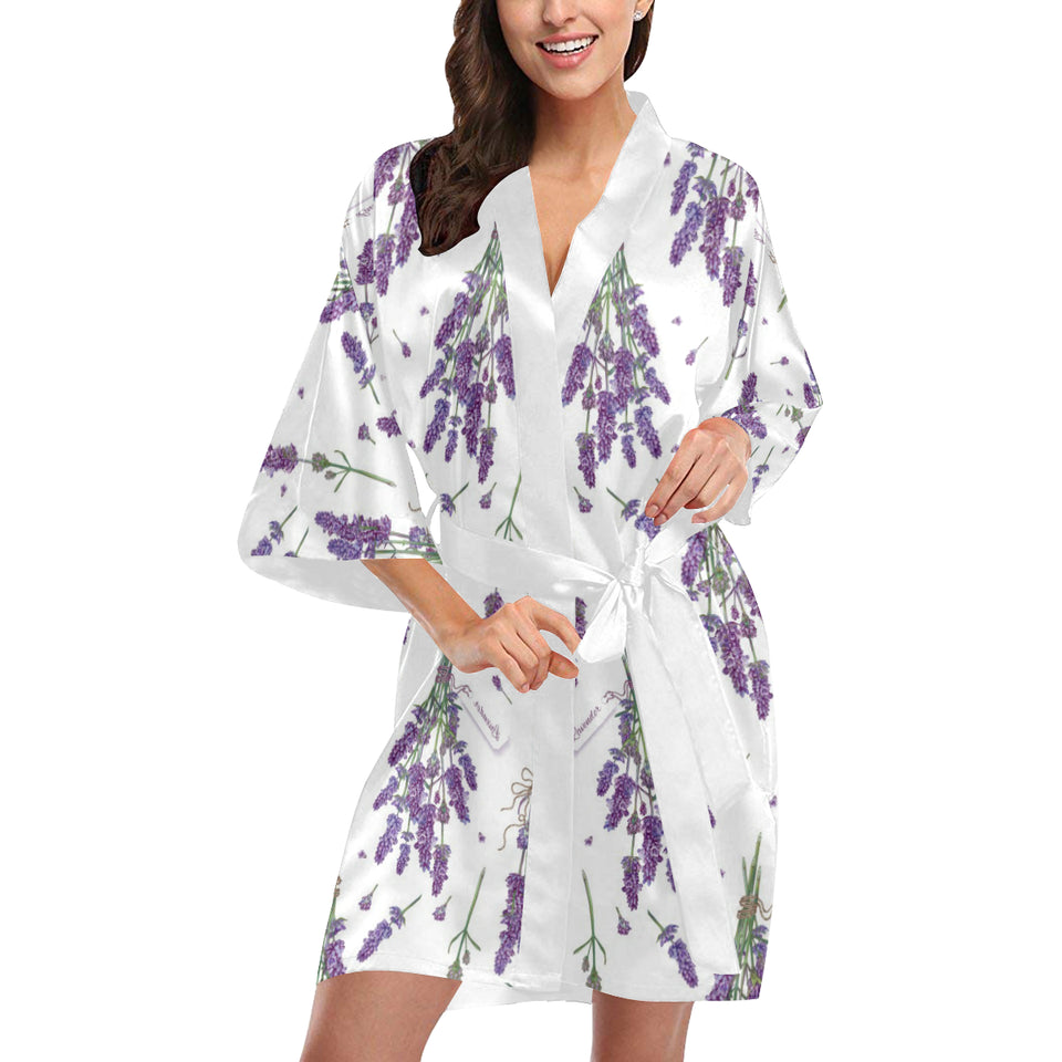 lavender flower design pattern Women's Short Kimono Robe