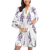 lavender flower design pattern Women's Short Kimono Robe