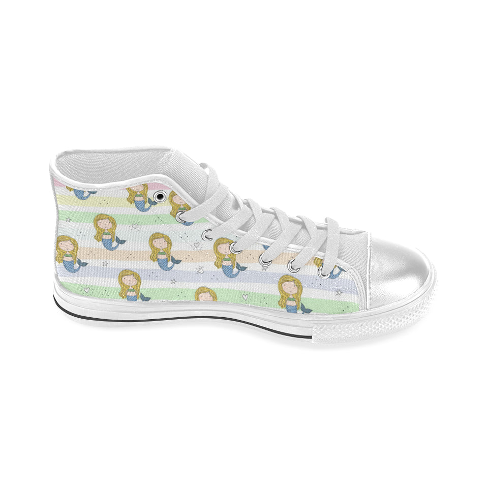 Cute hand drawn mermaid Women's High Top Canvas Shoes White