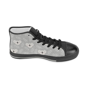 Cute koala leaves pattern Women's High Top Canvas Shoes Black