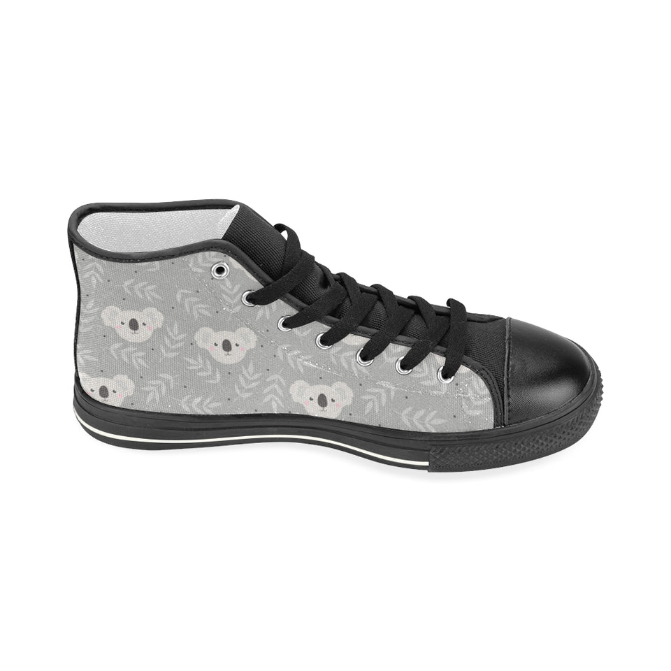 Cute koala leaves pattern Women's High Top Canvas Shoes Black