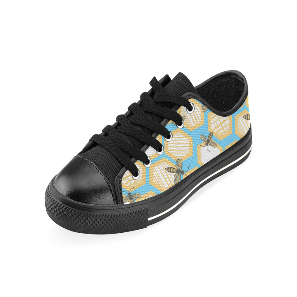 Bee honeycomb pattern Men's Low Top Canvas Shoes Black