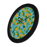 banana leaves banana design pattern Elegant Black Wall Clock