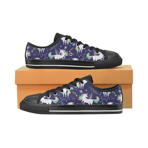 Hand drawn cute unicorn star planet Kids' Boys' Girls' Low Top Canvas Shoes Black