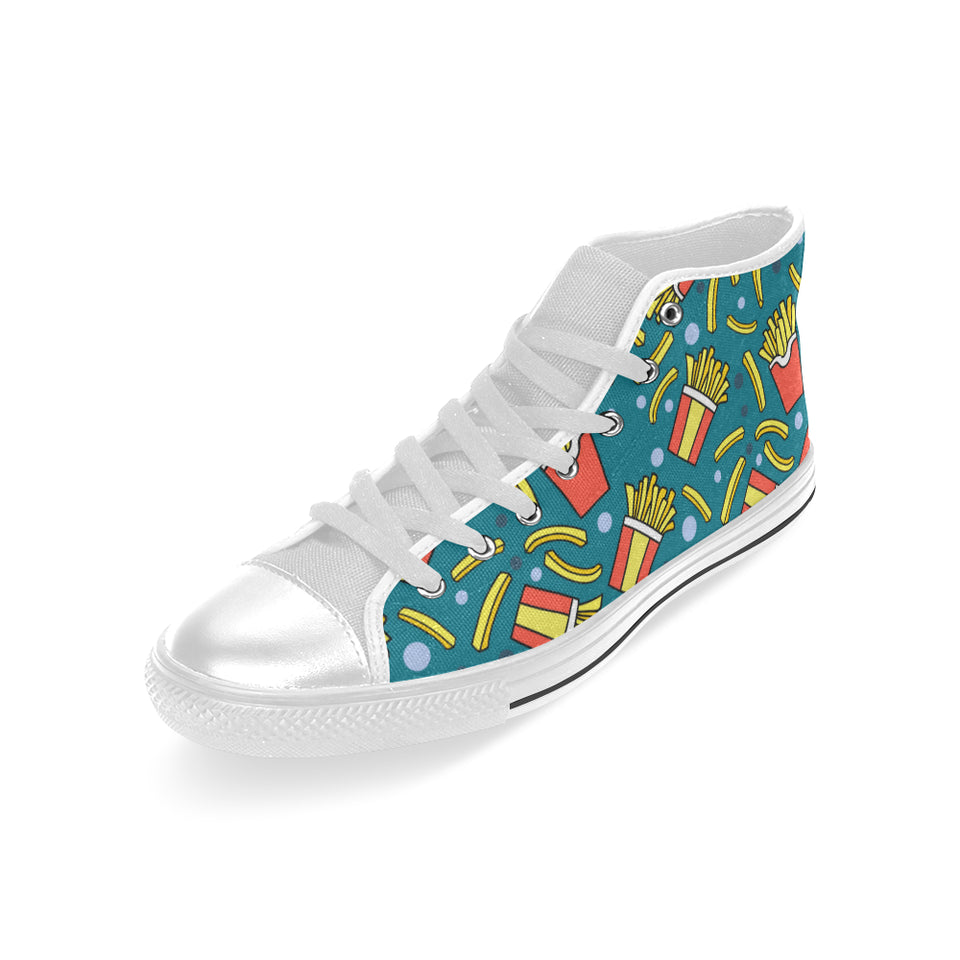 French fries red paper box pattern Men's High Top Canvas Shoes White