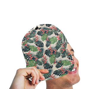 heliconia flowers, palm and monstera leaves All Over Print Snapback Cap