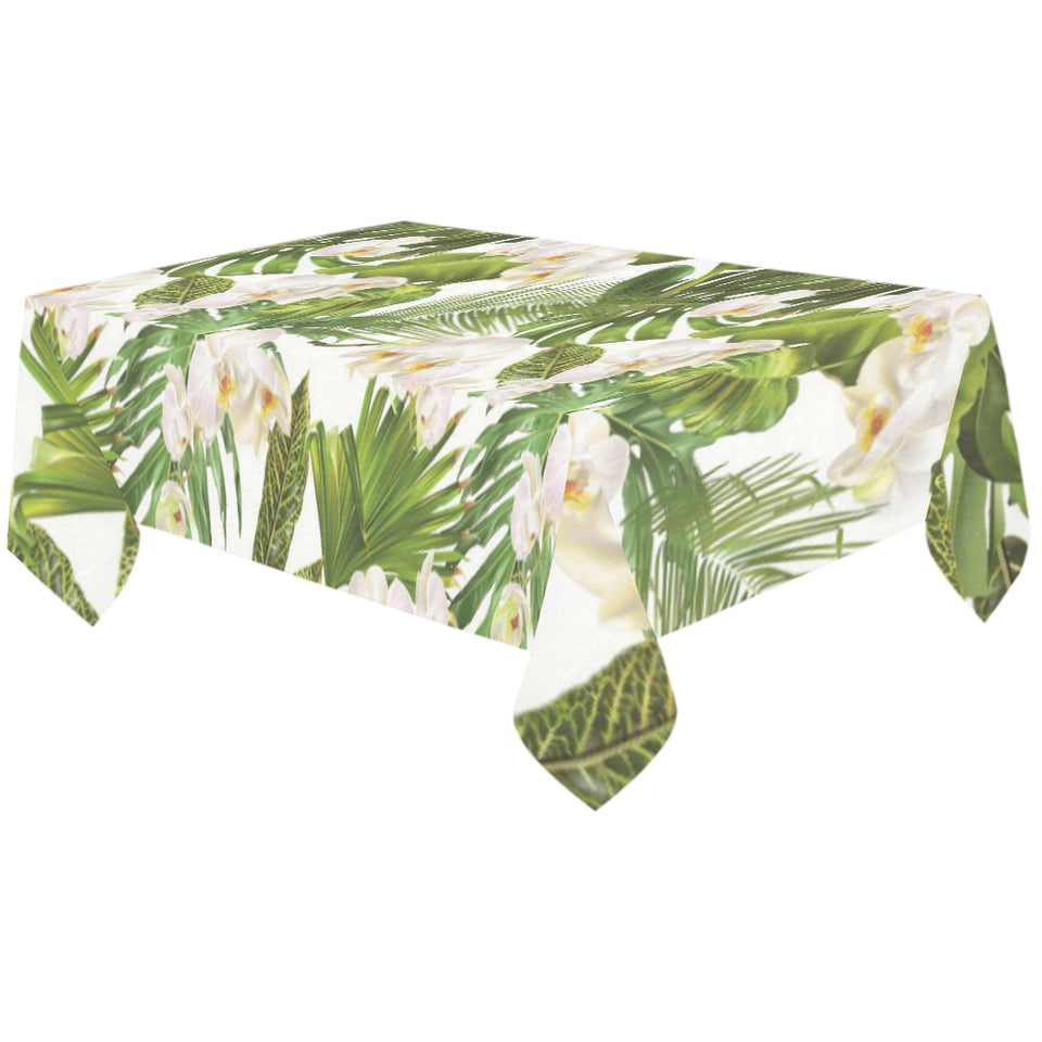 White orchid flower tropical leaves pattern Tablecloth