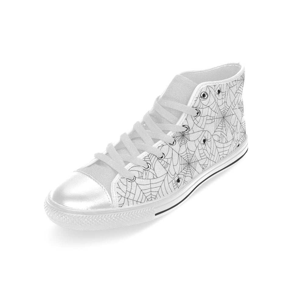Spider web cobweb pattern white background Men's High Top Canvas Shoes White