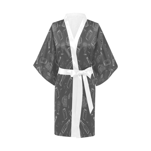 Beer hand drawn pattern Women's Short Kimono Robe