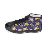 Colorful sea turtle pattern Women's High Top Canvas Shoes Black