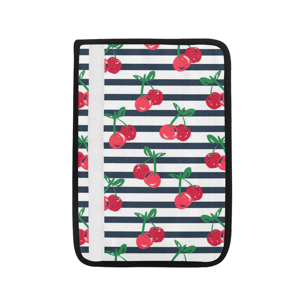 Hand drawn cherry pattern striped background Car Seat Belt Cover