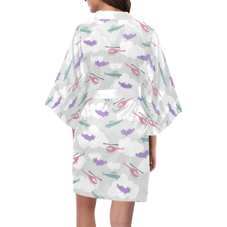 Helicopter plane pattern Women's Short Kimono Robe