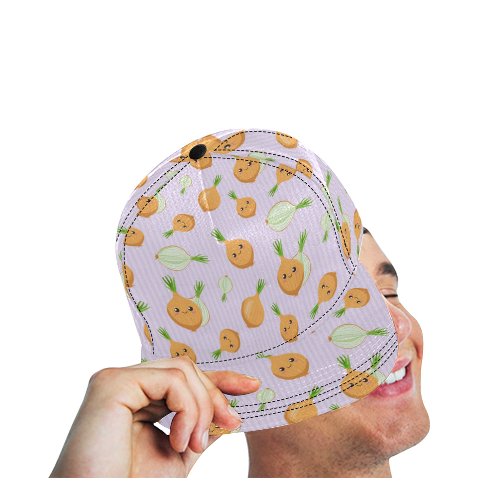 cute onions smiling faces purple background All Over Print Snapback Cap