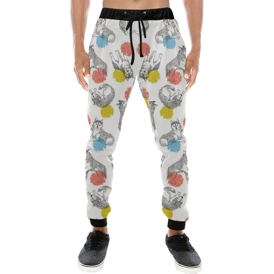 Siberian husky and colorful circle pattern Unisex Casual Sweatpants