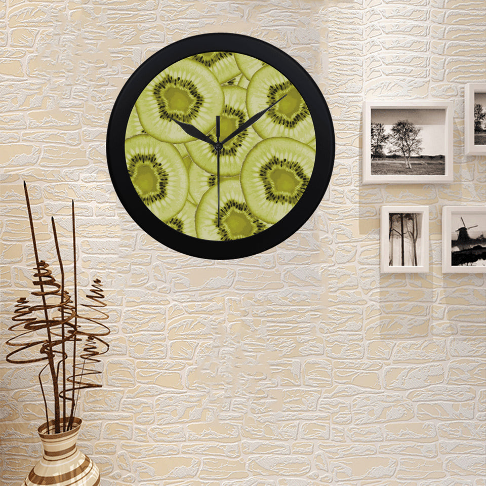 Sliced kiwi pattern Elegant Black Wall Clock
