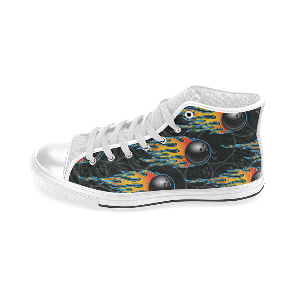 Bowling balls flame pattern Men's High Top Canvas Shoes White