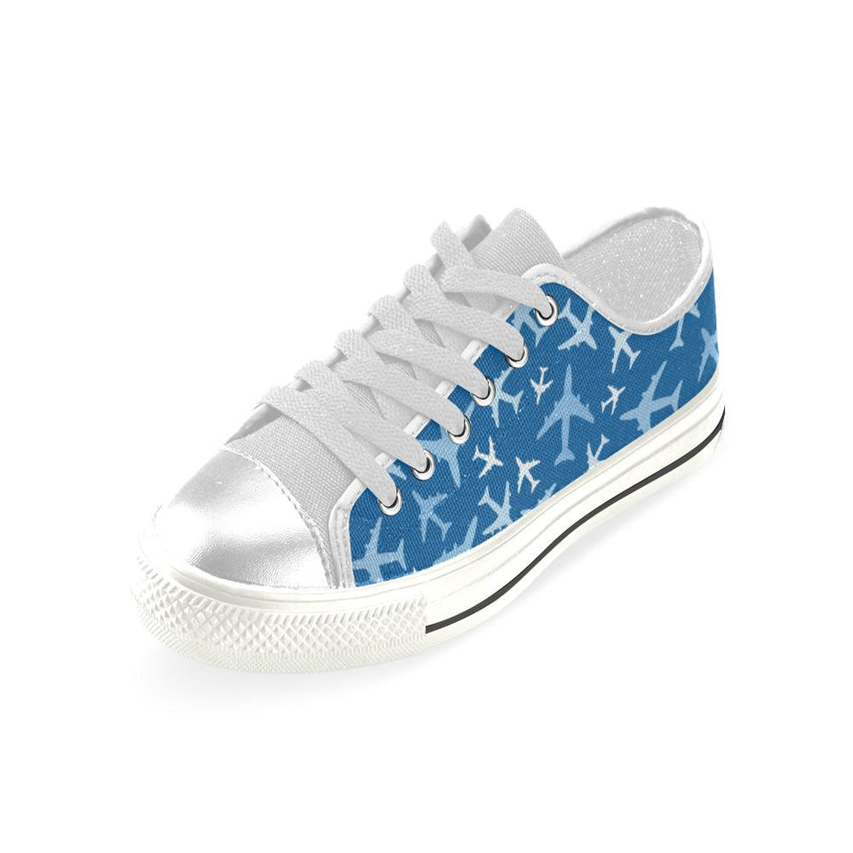 Airplane pattern in the sky Kids' Boys' Girls' Low Top Canvas Shoes White