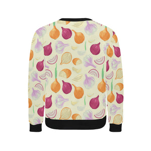 Onion garlic white red pattern Men's Crew Neck Sweatshirt