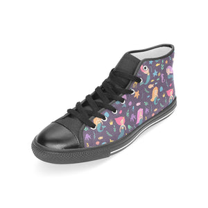 beautiful mermaid Fish jellyfish algae other marin Women's High Top Canvas Shoes Black