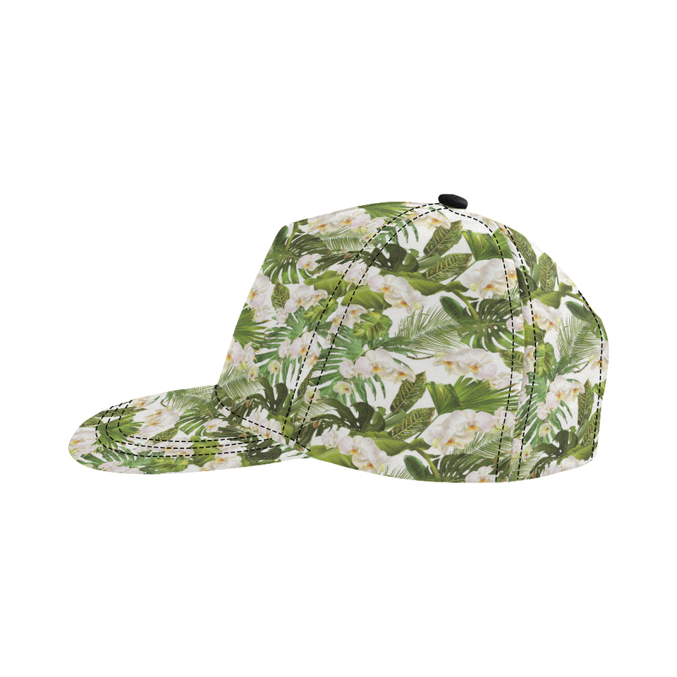 White orchid flower tropical leaves pattern All Over Print Snapback Cap