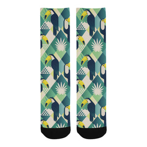 Toucan tropical leaves design pattern Crew Socks